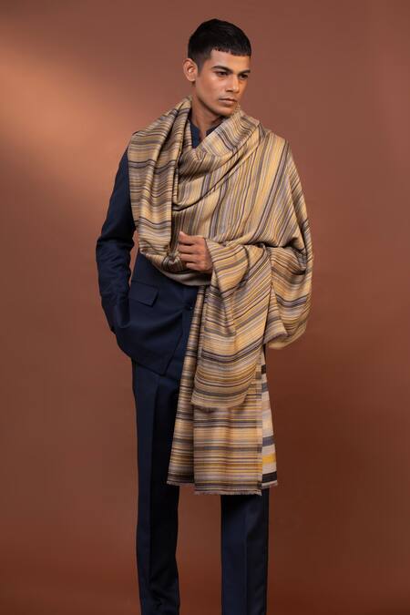 Buy_Modarta_Yellow Handloom Stripe Pattern Shawl_Online_at_Aza_Fashions