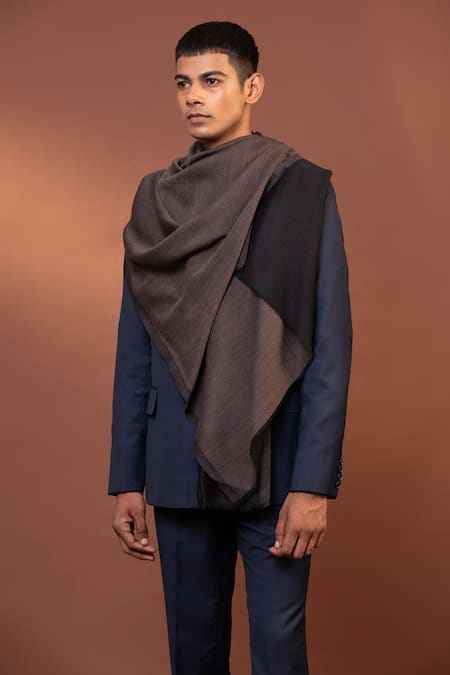 Modarta_Brown Two Tone Woolen Shawl _Online_at_Aza_Fashions