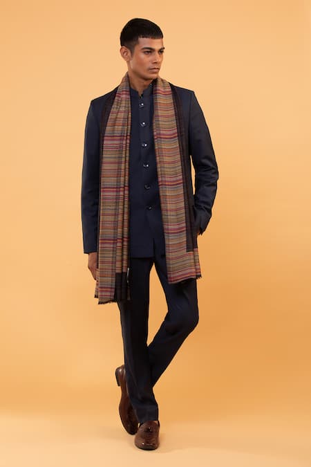 Modarta_Black Contrast Stripe Pattern Shawl _Online_at_Aza_Fashions