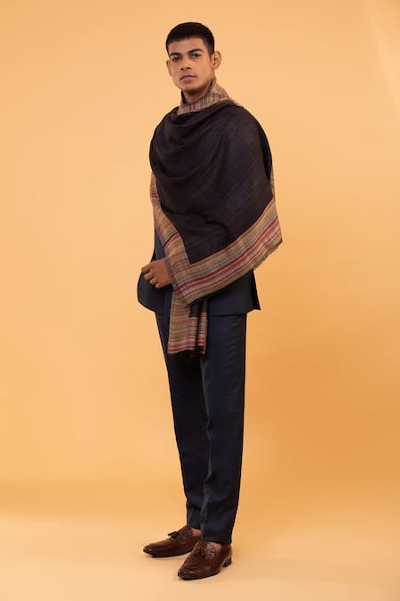 Buy_Modarta_Black Contrast Stripe Pattern Shawl _Online_at_Aza_Fashions