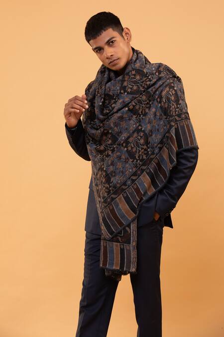 Shop_Modarta_Blue Floral Tile Pattern Shawl _at_Aza_Fashions