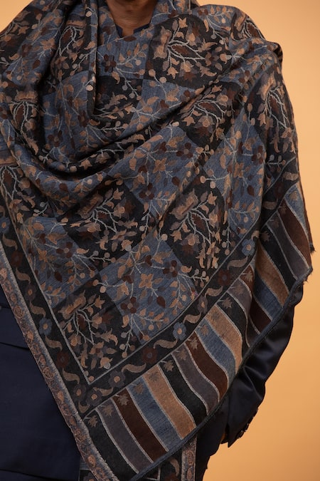 Buy_Modarta_Blue Floral Tile Pattern Shawl _Online_at_Aza_Fashions