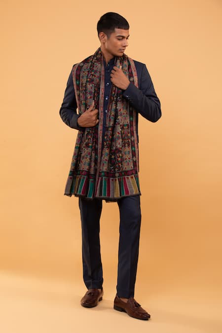 Shop Modarta Multi Color Woven Floral Tile Pattern Shawl at Aza Fashions Shop_Modarta_Multi Color Woven Floral Tile Pattern Shawl _at_Aza_Fashions