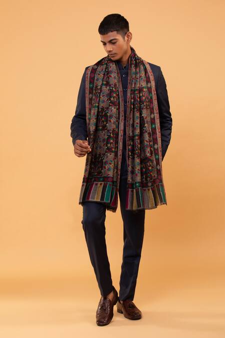 Modarta Multi Color Woven Floral Tile Pattern Shawl Online at Aza Fashions Modarta_Multi Color Woven Floral Tile Pattern Shawl _Online_at_Aza_Fashions