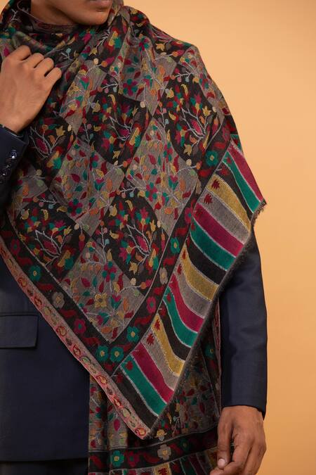 Shop Modarta Multi Color Woven Floral Tile Pattern Shawl Online at Aza Fashions Shop_Modarta_Multi Color Woven Floral Tile Pattern Shawl _Online_at_Aza_Fashions