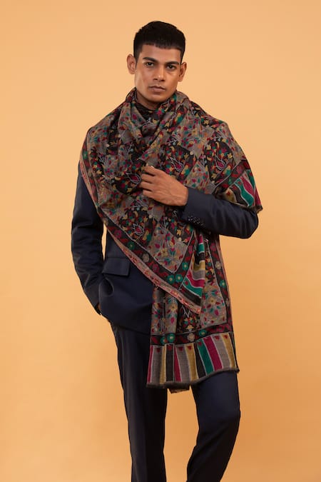 Modarta Multi Color Woven Floral Tile Pattern Shawl at Aza Fashions Modarta_Multi Color Woven Floral Tile Pattern Shawl _at_Aza_Fashions