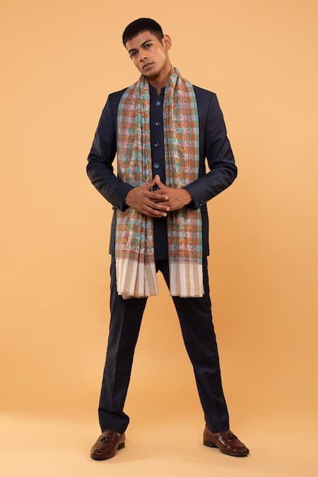 Shop_Modarta_Multi Color Chequered Woolen Shawl _at_Aza_Fashions