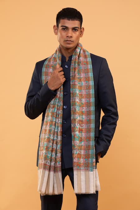 Modarta_Multi Color Chequered Woolen Shawl _Online_at_Aza_Fashions