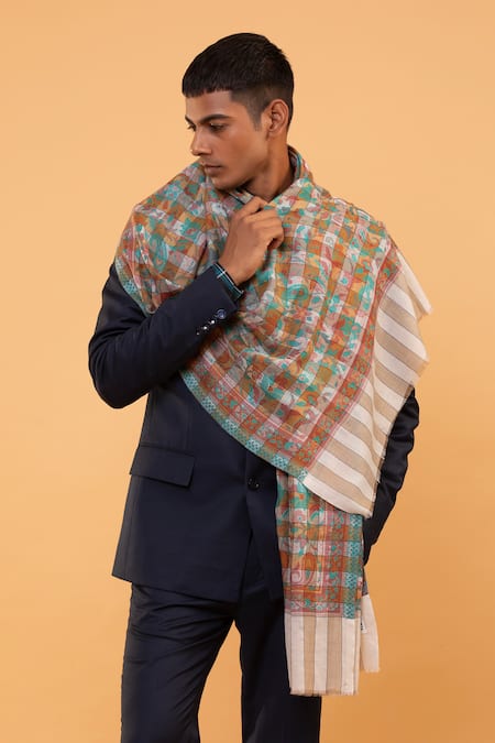 Buy_Modarta_Multi Color Chequered Woolen Shawl _Online_at_Aza_Fashions