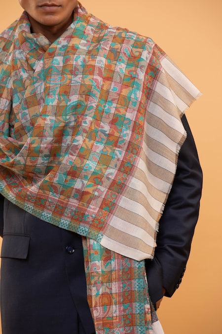 Shop_Modarta_Multi Color Chequered Woolen Shawl _Online_at_Aza_Fashions