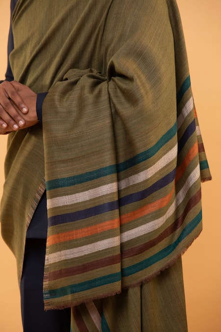 Modarta Green Stripe Pattern Border Shawl Online at Aza Fashions Modarta_Green Stripe Pattern Border Shawl _Online_at_Aza_Fashions