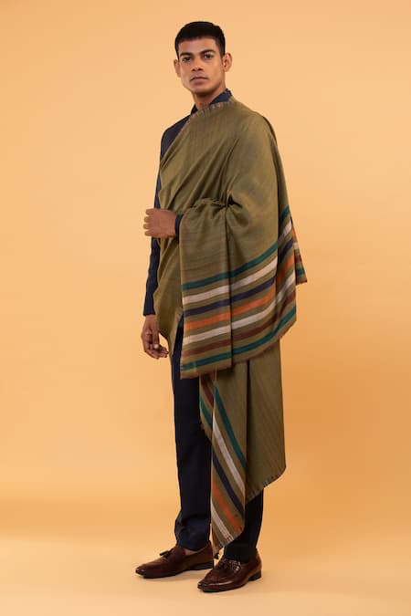 Buy Modarta Green Stripe Pattern Border Shawl Online at Aza Fashions Buy_Modarta_Green Stripe Pattern Border Shawl _Online_at_Aza_Fashions