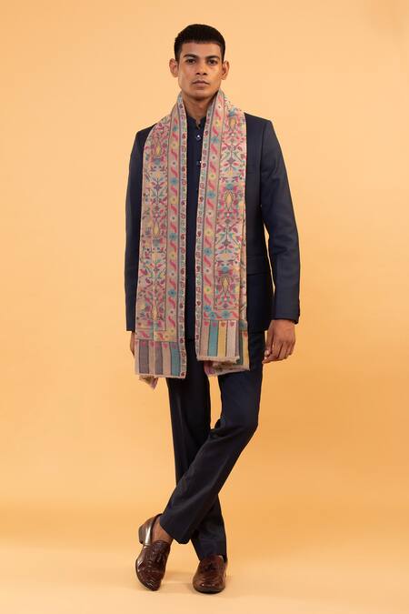 Shop_Modarta_Grey Floral Embroidered Shawl _at_Aza_Fashions