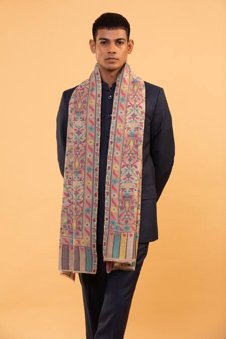 Modarta_Grey Floral Embroidered Shawl _Online_at_Aza_Fashions