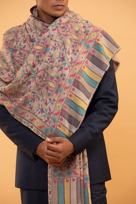 Buy_Modarta_Grey Floral Embroidered Shawl _Online_at_Aza_Fashions