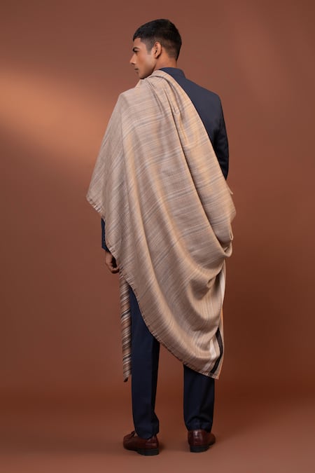 Shop_Modarta_Beige Striped Woven Border Shawl _at_Aza_Fashions