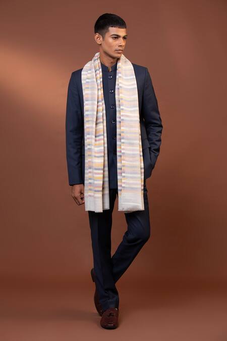Modarta_White Striped Pattern Woven Shawl _Online_at_Aza_Fashions