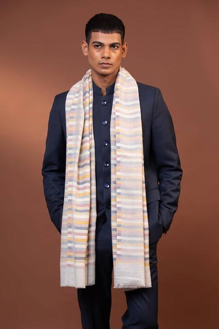 Buy_Modarta_White Striped Pattern Woven Shawl _Online_at_Aza_Fashions