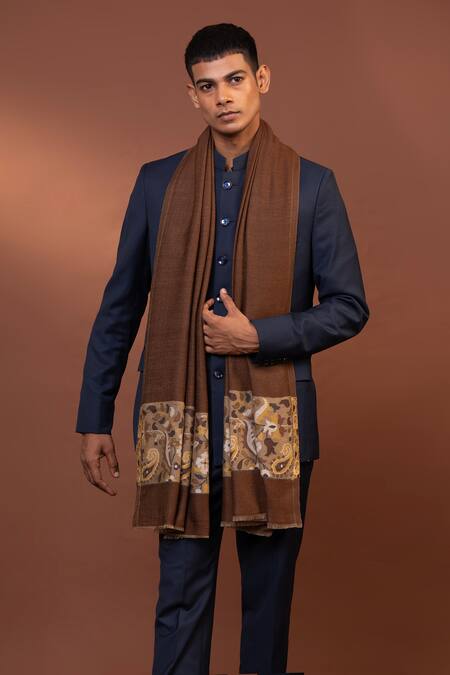 Modarta_Brown Paisley Pattern Border Shawl _Online_at_Aza_Fashions
