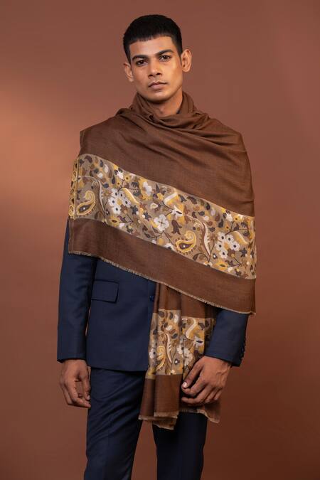 Buy_Modarta_Brown Paisley Pattern Border Shawl _Online_at_Aza_Fashions