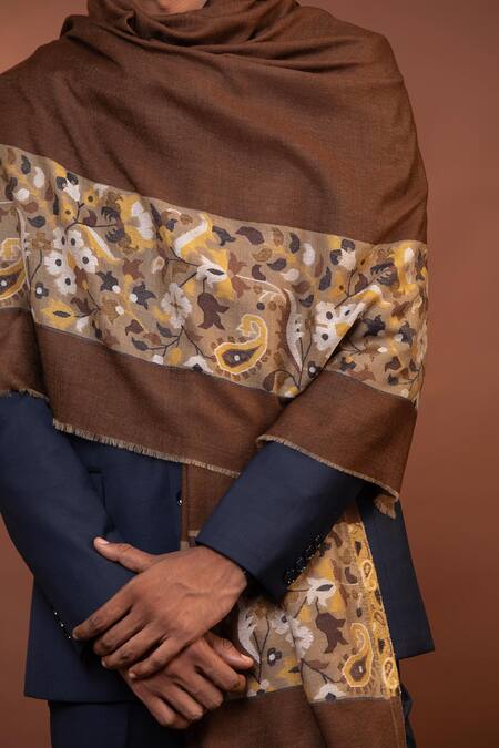 Shop_Modarta_Brown Paisley Pattern Border Shawl _Online_at_Aza_Fashions