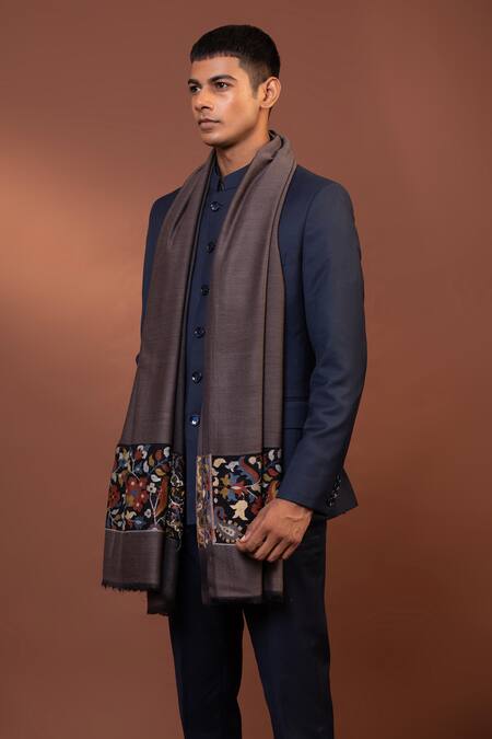 Modarta Grey Embroidery Hand Border Shawl Online at Aza Fashions Modarta_Grey Embroidery Hand Border Shawl_Online_at_Aza_Fashions