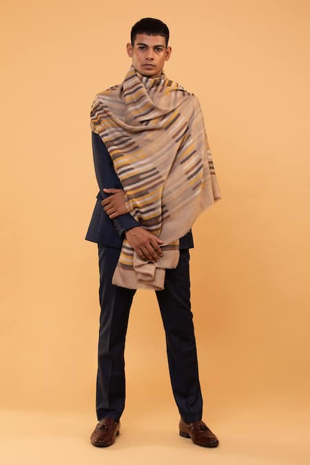 Buy_Modarta_Beige Stripe Pattern Handwoven Shawl _Online_at_Aza_Fashions