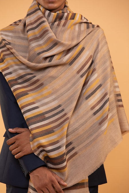 Shop_Modarta_Beige Stripe Pattern Handwoven Shawl _Online_at_Aza_Fashions