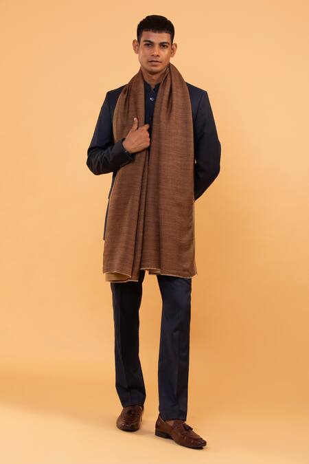 Shop_MODARTA_Brown Plain Pure Wool Shawl _at_Aza_Fashions