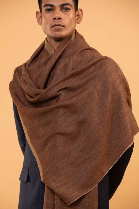 MODARTA_Brown Plain Pure Wool Shawl _Online_at_Aza_Fashions