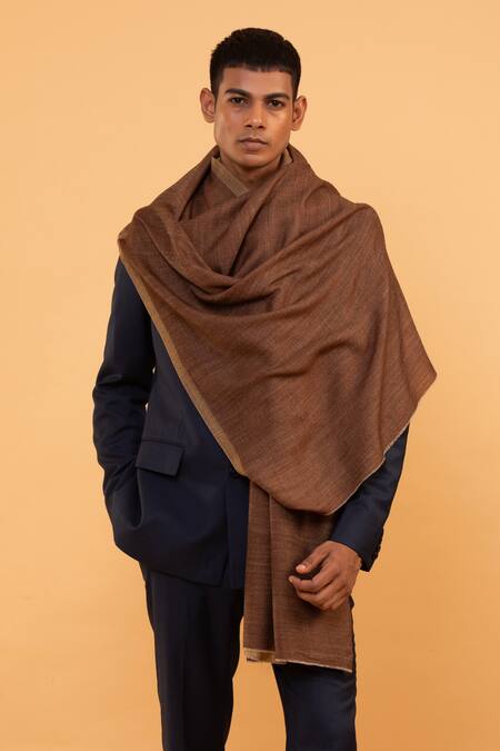 Shop_MODARTA_Brown Plain Pure Wool Shawl _Online_at_Aza_Fashions