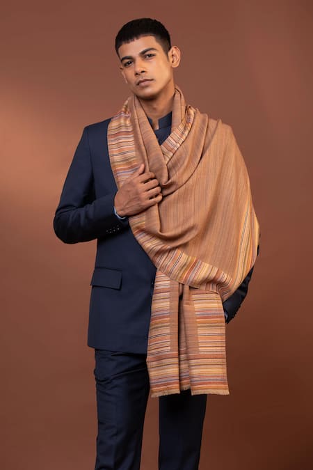 Buy_Modarta_Brown Hand Loomed Shoulder Wrap Shawl _Online_at_Aza_Fashions