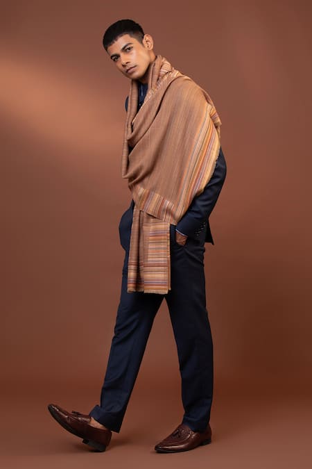Modarta_Brown Hand Loomed Shoulder Wrap Shawl _at_Aza_Fashions