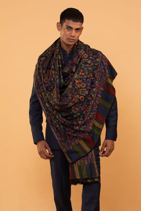 Shop Modarta Black Kashmiri Floral Pattern Shawl Online at Aza Fashions Shop_Modarta_Black Kashmiri Floral Pattern Shawl _Online_at_Aza_Fashions