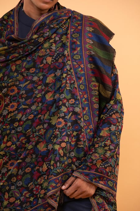 Modarta Black Kashmiri Floral Pattern Shawl at Aza Fashions Modarta_Black Kashmiri Floral Pattern Shawl _at_Aza_Fashions