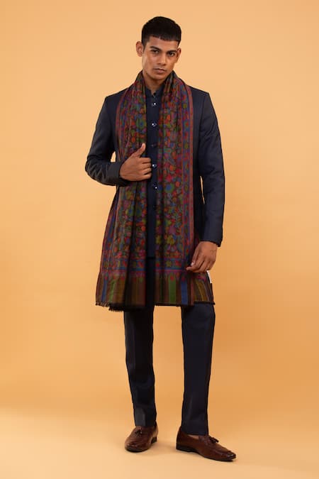 Shop_Modarta_Black Embroidery Kashmiri Flower Pattern Shawl _at_Aza_Fashions