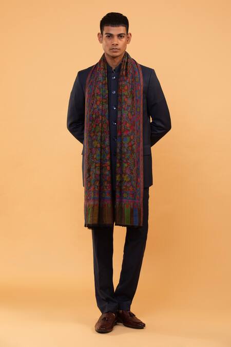 Modarta_Black Embroidery Kashmiri Flower Pattern Shawl _Online_at_Aza_Fashions
