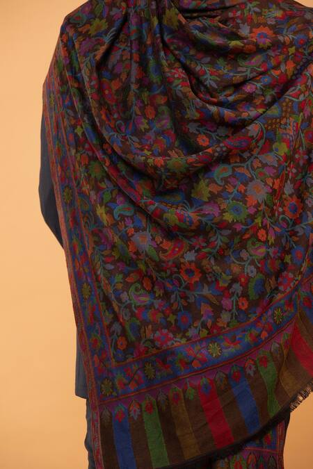 Buy_Modarta_Black Embroidery Kashmiri Flower Pattern Shawl _Online_at_Aza_Fashions