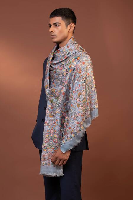 Shop Modarta Grey Kashmiri Floral Embroidered Shawl Online at Aza Fashions Shop_Modarta_Grey Kashmiri Floral Embroidered Shawl _Online_at_Aza_Fashions