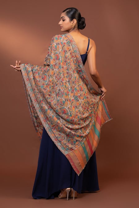 Shop Modarta Beige Floral Pattern Shawl at Aza Fashions Shop_Modarta_Beige Floral Pattern Shawl _at_Aza_Fashions