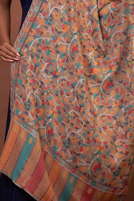 Modarta Beige Floral Pattern Shawl Online at Aza Fashions Modarta_Beige Floral Pattern Shawl _Online_at_Aza_Fashions