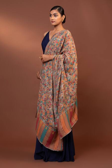Buy Modarta Beige Floral Pattern Shawl Online at Aza Fashions Buy_Modarta_Beige Floral Pattern Shawl _Online_at_Aza_Fashions