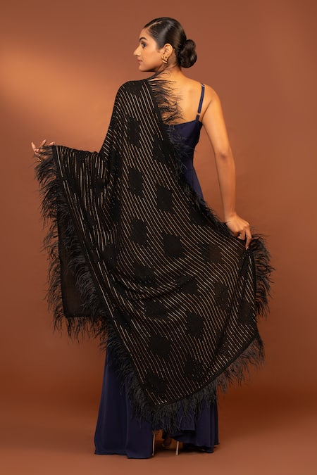 Shop Modarta Black Prism And Feather Embellished Shawl at Aza Fashions Shop_Modarta_Black Prism And Feather Embellished Shawl _at_Aza_Fashions