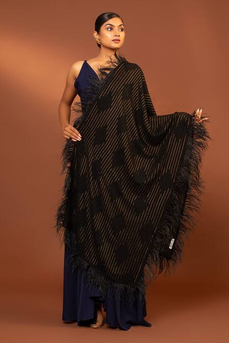 Buy Modarta Black Prism And Feather Embellished Shawl Online at Aza Fashions Buy_Modarta_Black Prism And Feather Embellished Shawl _Online_at_Aza_Fashions