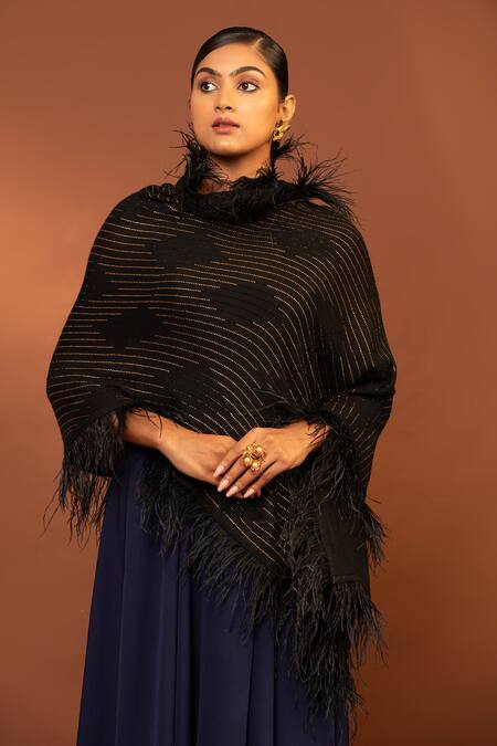 Buy Modarta Black Prism And Feather Embellished Shawl Buy_Modarta_Black Prism And Feather Embellished Shawl