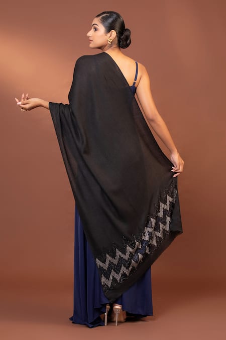 Shop Modarta Black Swarovski Crystal Chevron Border Shawl at Aza Fashions Shop_Modarta_Black Swarovski Crystal Chevron Border Shawl _at_Aza_Fashions