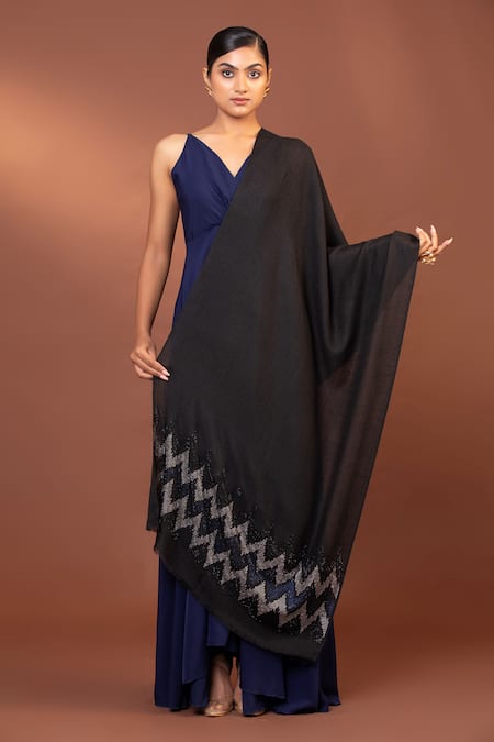 Modarta Black Swarovski Crystal Chevron Border Shawl Online at Aza Fashions Modarta_Black Swarovski Crystal Chevron Border Shawl _Online_at_Aza_Fashions