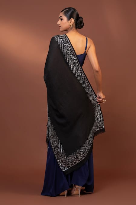 Shop Modarta Black Swarovski Crystal Astron Border Shawl at Aza Fashions Shop_Modarta_Black Swarovski Crystal Astron Border Shawl _at_Aza_Fashions