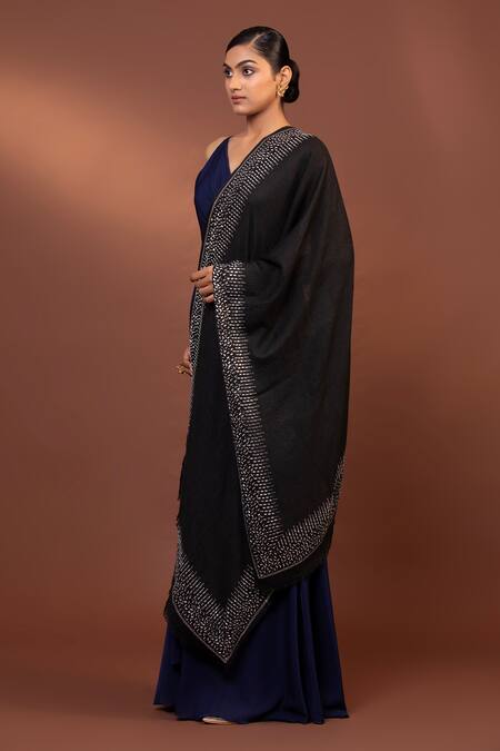 Modarta Black Swarovski Crystal Astron Border Shawl Online at Aza Fashions Modarta_Black Swarovski Crystal Astron Border Shawl _Online_at_Aza_Fashions