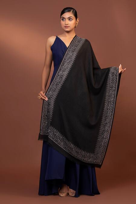 Shop Modarta Black Swarovski Crystal Astron Border Shawl Online at Aza Fashions Shop_Modarta_Black Swarovski Crystal Astron Border Shawl _Online_at_Aza_Fashions